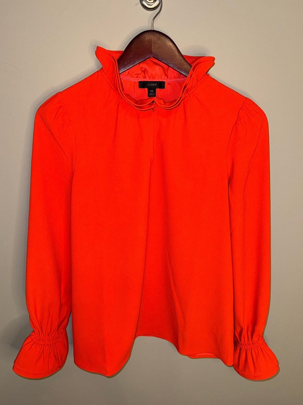 J.Crew Orange Ruffle Neck Blouse Puff Sleeve Peplum Top XS
